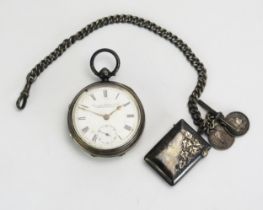 A silver cased gents open faced pocket watch, with 4.5cm Roman dial and subsidiary seconds dial,