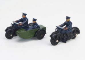 Dinky Police Patrol Motorcycle pair including 37b in black with dark blue rider and 42b black