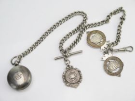 A Silver Albert with T-bar, a Victorian Sovereign holder (London 1893, MHM) and three Torquay