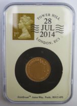 An Elizabeth II 2014 Gold Sovereign in a Datestamp slab dated 28th July 2014, ref: A37-0048.