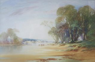 J. Shapland, A riverside view, watercolour, 76x50cm, framed & glazed