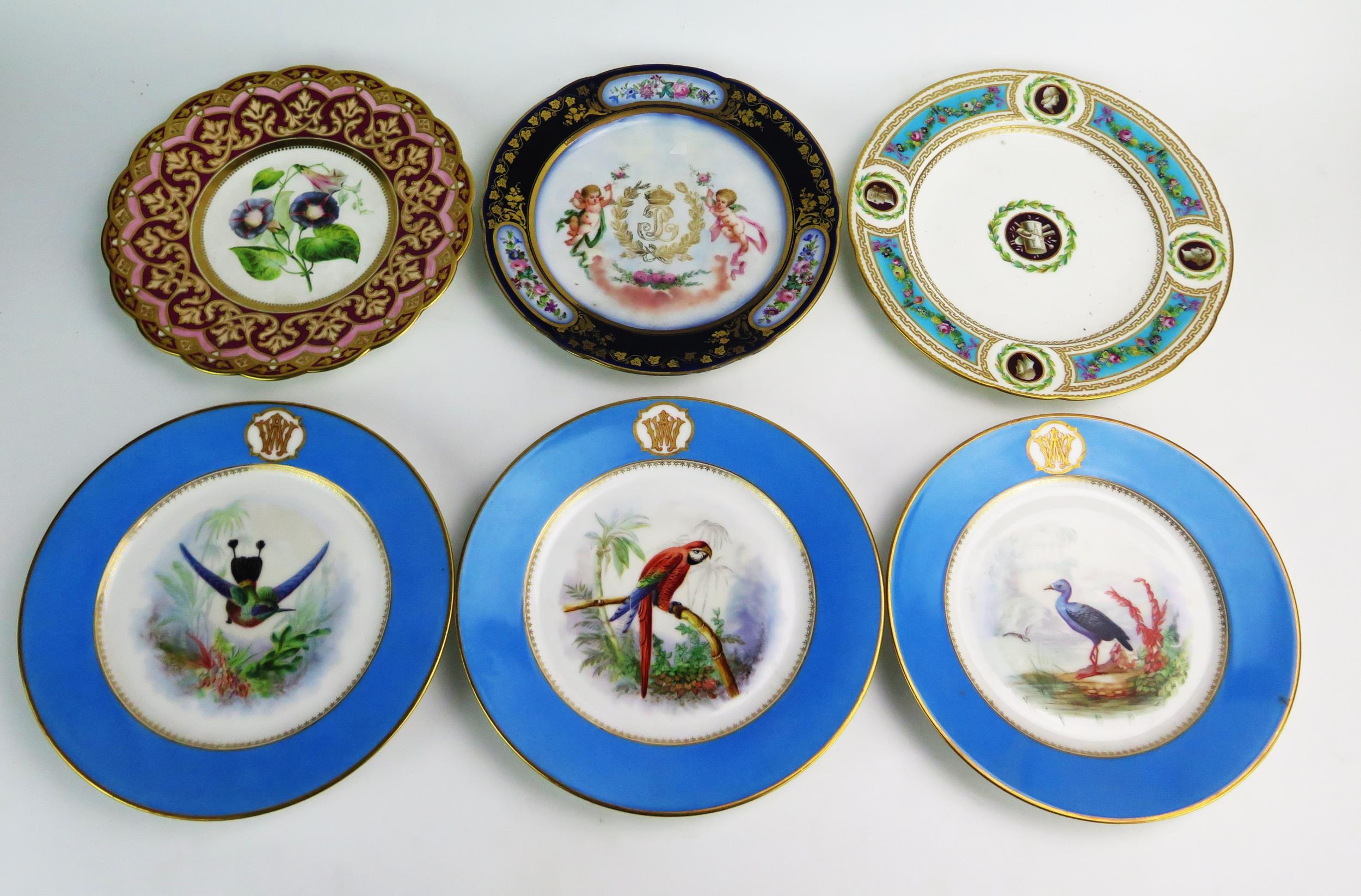 Three 19th Century Continental Porcelain Plates decorated with birds (22.5cm), a Limoges plate - Image 2 of 2