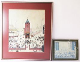 L.S. Lowry, 'Town Centre', print, 60x50cm, framed & glazed and one other