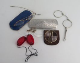 A pair of lorgnettes, other spectacles, spectacle cases etc.