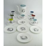 A Susie Cooper for Wedgwood 'Black Fruit' Coffee Set for six