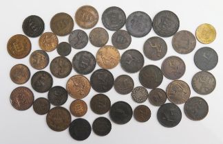 Two sheets of coins including copper and bronze halfpennies, Victorian pennies with Channel Island