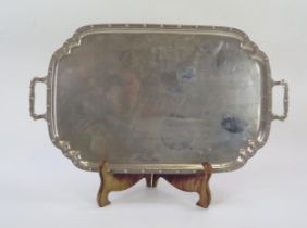 A George VI silver serving tray, maker Frank Cobb & Co Ltd, Sheffield, 1949, of rectangular