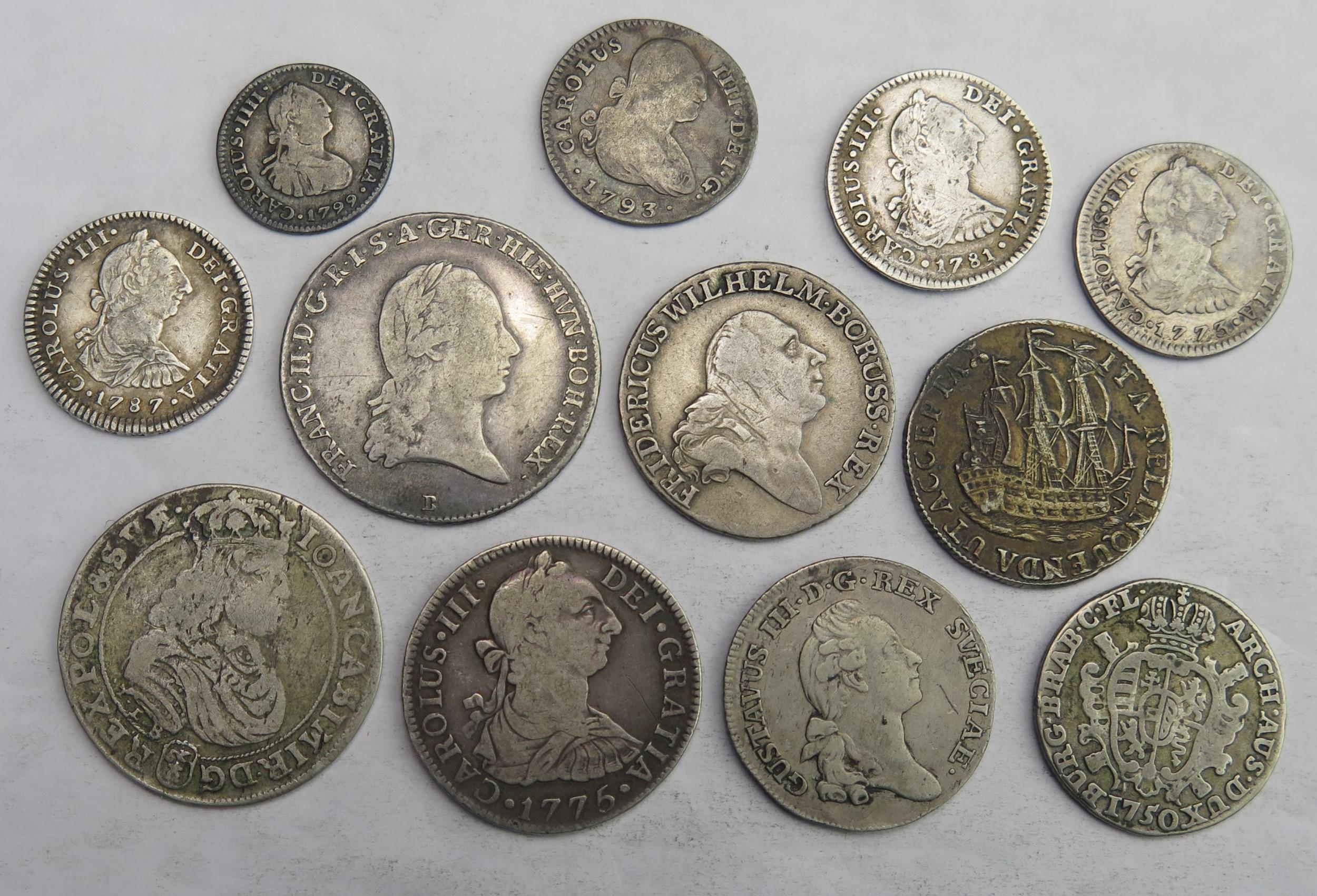 Austrian 1793 1/2 Thaler with 1775 Spanish 2 Reales with 1773 / 81 / 87 / 93 1 Reales, 1775 6