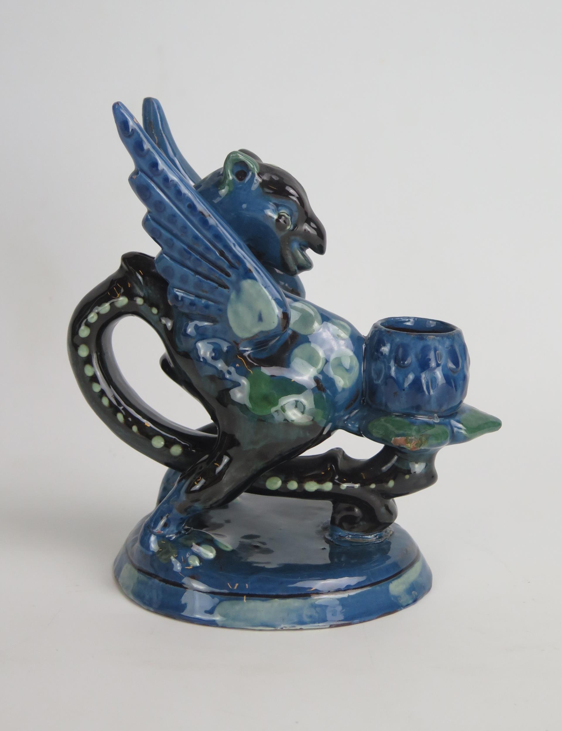 A Brannam Pottery Dragon Chamberstick, 16cm - Image 2 of 2