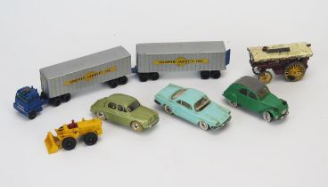 Selection of Vintage Playworn Toy Cars including CIJ Renault Dauphine, Norev and Matchbox