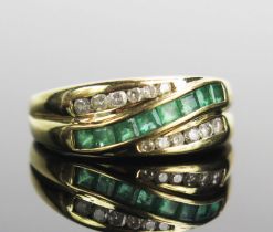 A 14K Gold, Green Stone and Diamond Dress Ring, size N.5, stamped 14K, 4.21g