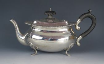 A George V silver teapot, maker Goldsmiths & Silversmiths Co Ltd, London, 1913, of barge-shaped