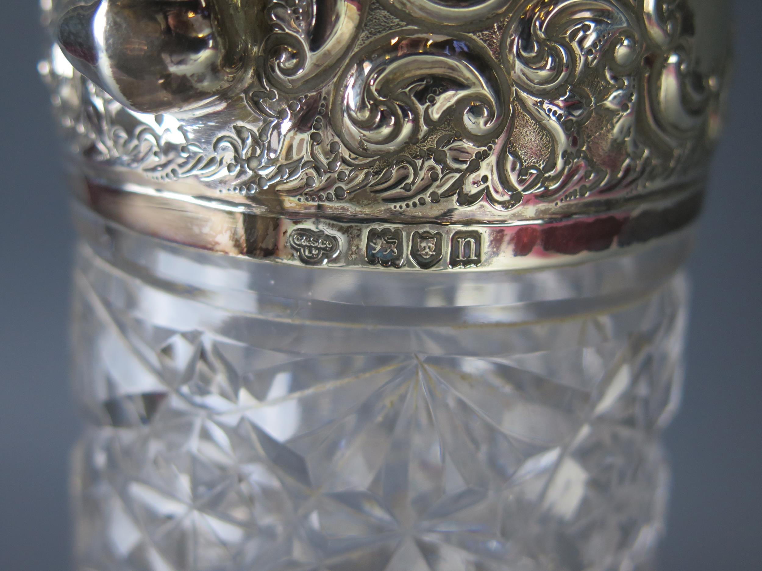 An Edward VII clear glass and silver mounted claret jug, maker Goldsmiths & Silversmiths Co Ltd, - Image 2 of 3