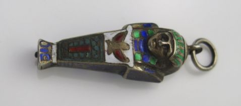 A novelty silver and enamel propelling pencil in the form of an Egyptian sarcophagus, with