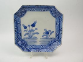 A Japanese Porcelain Blue and White Shaped Square Dish, 27cm