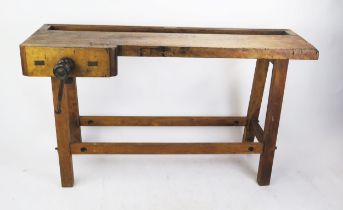 A Vintage Workbench with wooden vice, 136(l)x42(d)x78(h)cm