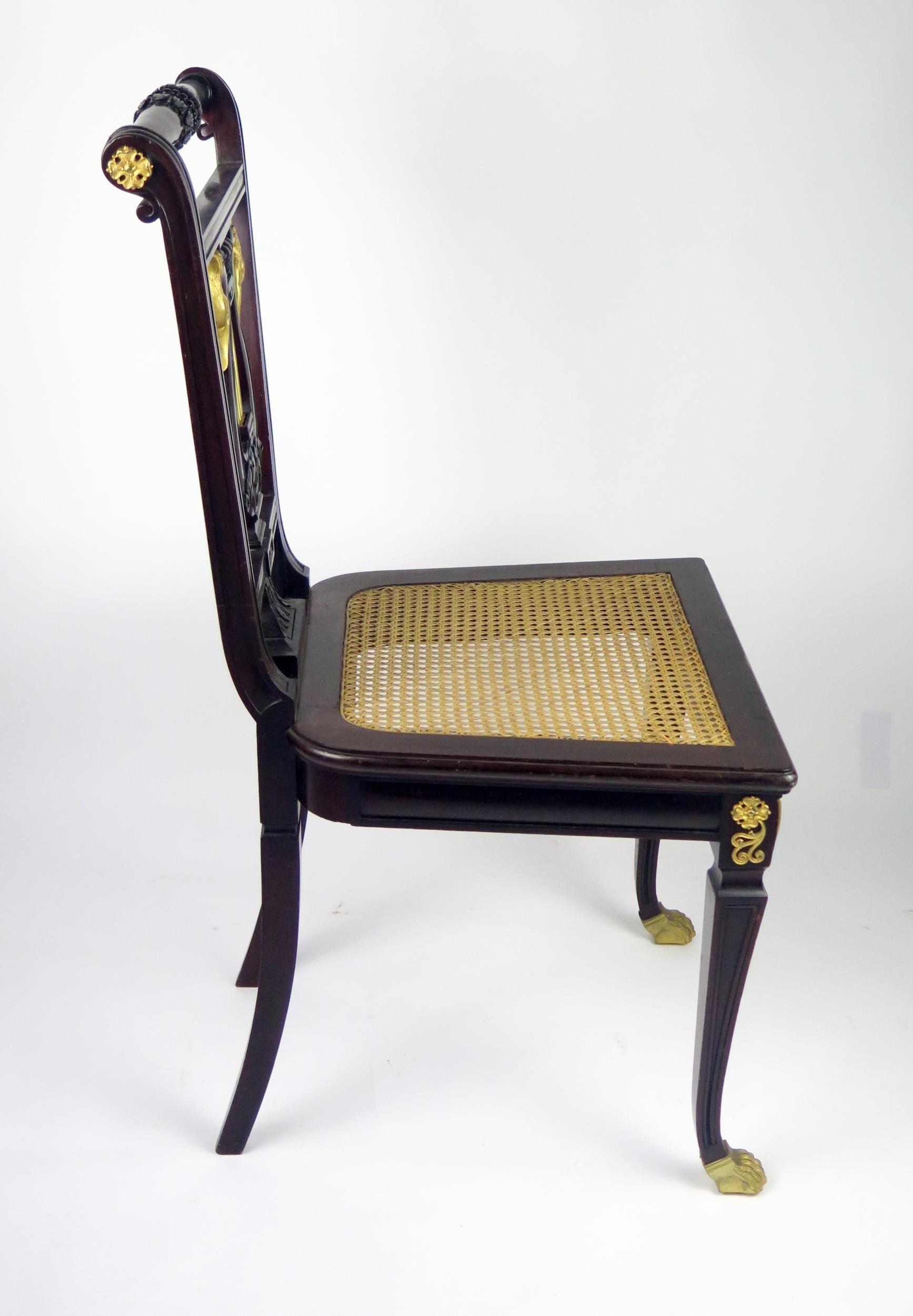 A 19th century Empire style mahogany salon chair, the back of tapering form with turned top rail - Image 3 of 4