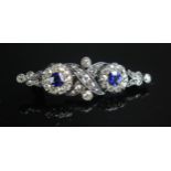 An Antique Dark Blue Spinel and Diamond Brooch in a precious metal setting, 34.8mm, 3.45g