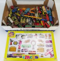 Collection of Playworn Diecast including Dinky, Corgi, Matchbox etc. and boxed circus set