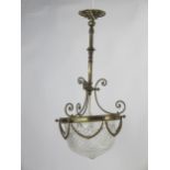 A 19th century gilt metal and glass hall lantern, with circular ceiling rose and knopped stem,