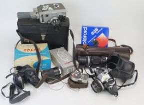 Collection of Camera and Film Equipment including Olympus OM10, Mayfair Sankor 200mm Telephoto lens,