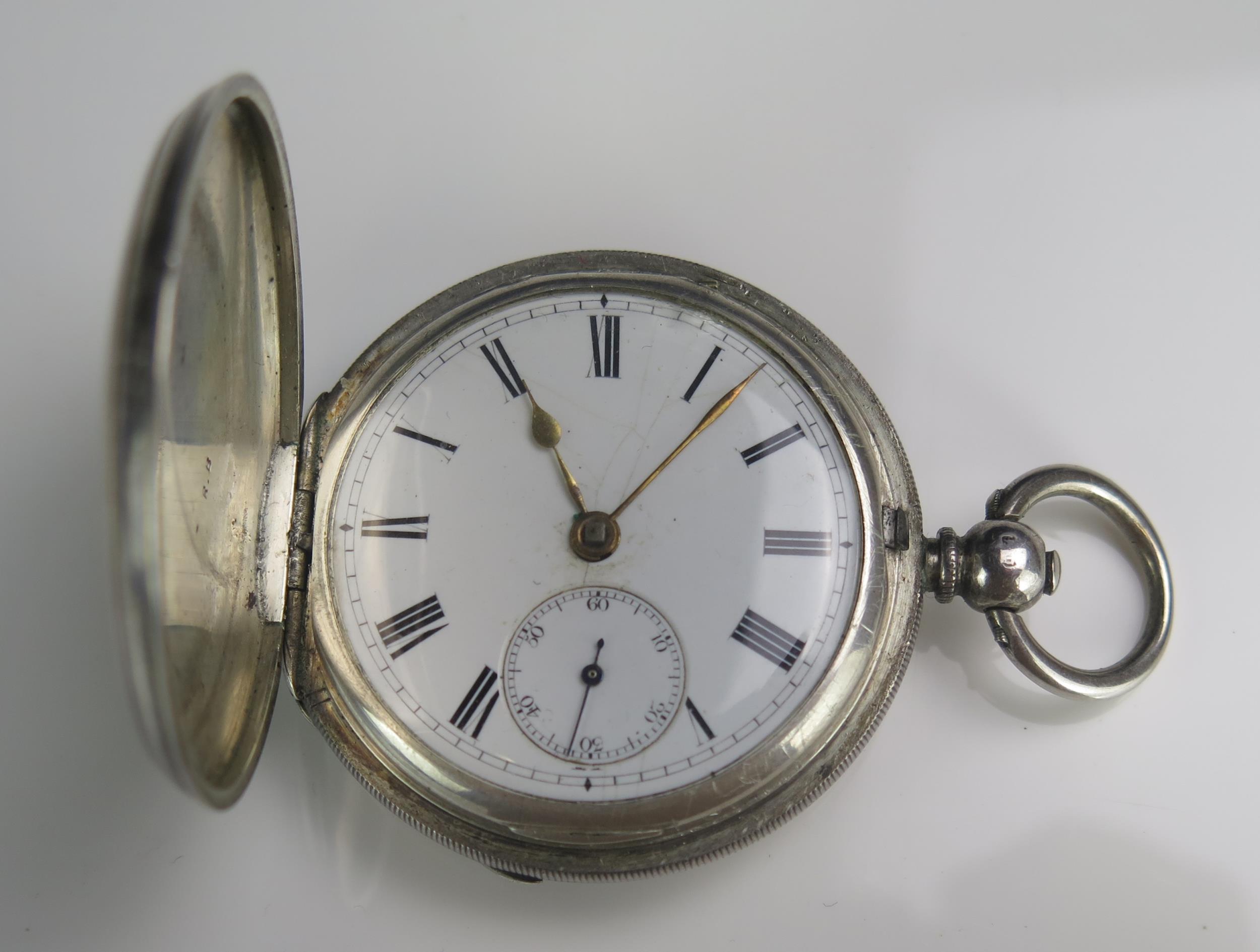 A Victorian Silver Cased Full Hunter Pocket Watch, 48.7mm case with enamel dial and Roman numerals - Image 2 of 4