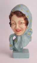 A Plaster Model of a females head with scarf, 28cm