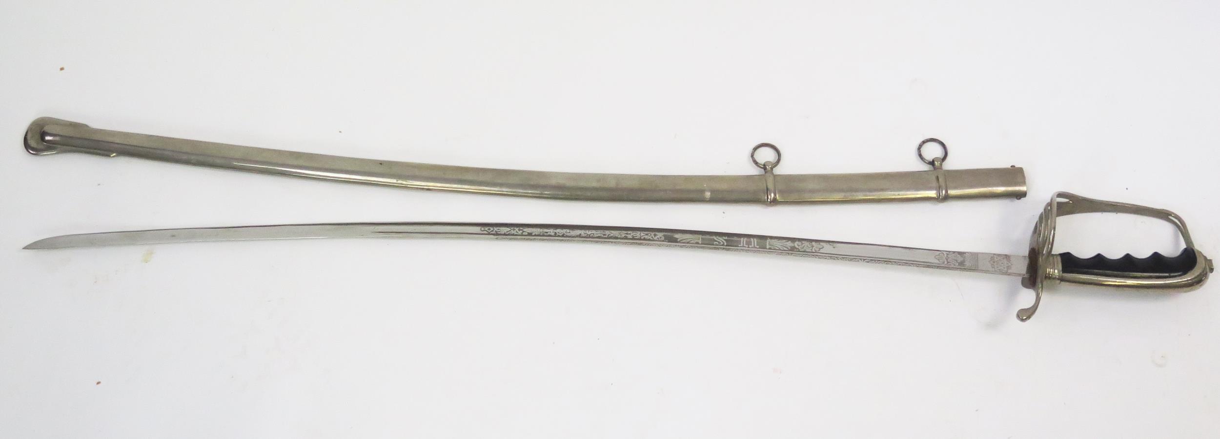 A Spanish reproduction American Civil War style officer's sword with 78cm etched and fullered blade, - Image 3 of 4