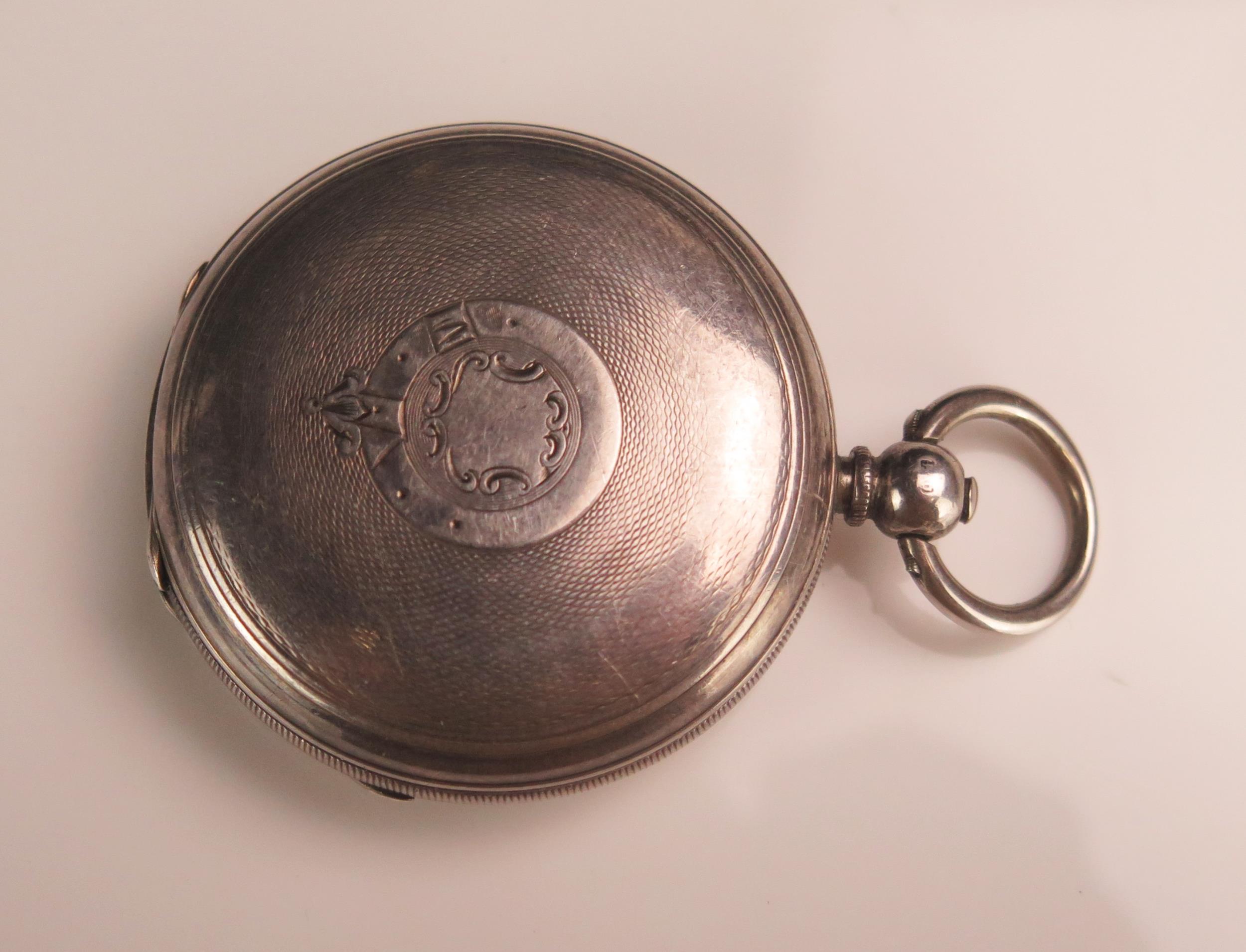 A Victorian Silver Cased Full Hunter Pocket Watch, 48.7mm case with enamel dial and Roman numerals - Image 3 of 4