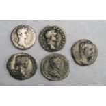 5 x Roman coins including Geta, Nerva, Antonius Pius, Domitian + 1