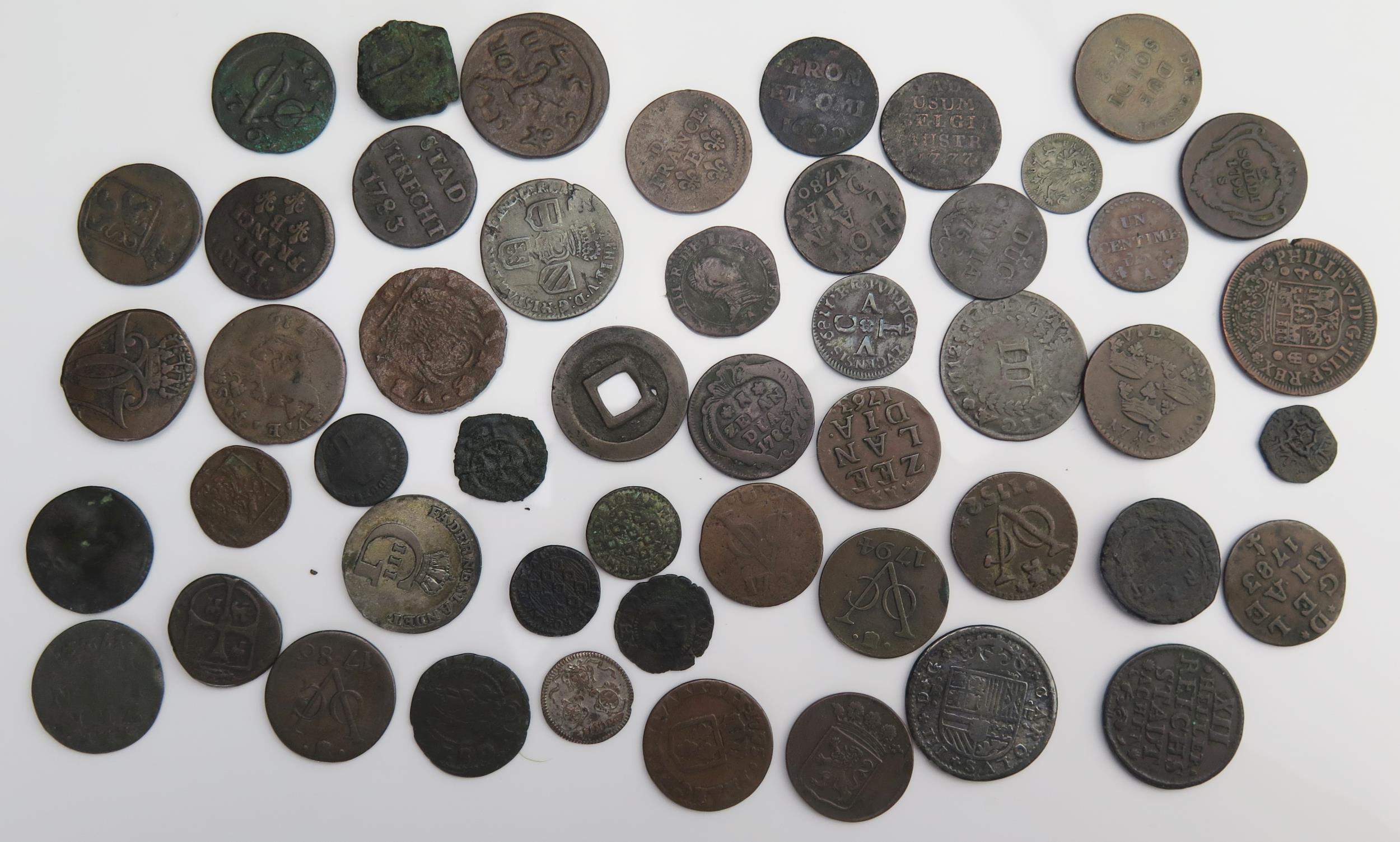 Sheet of mainly 18th century European copper coins including Portugal, Netherlands, France etc. - Image 2 of 2