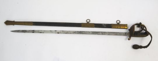 A George V naval officers sword, with 79cm etched and fullered blade, with Royal Cypher and fouled