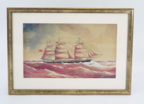 G Diakoff The "Scottish Chief 1856" three masted sailing ship, gouache, signed G Diakoff, Paris 1937