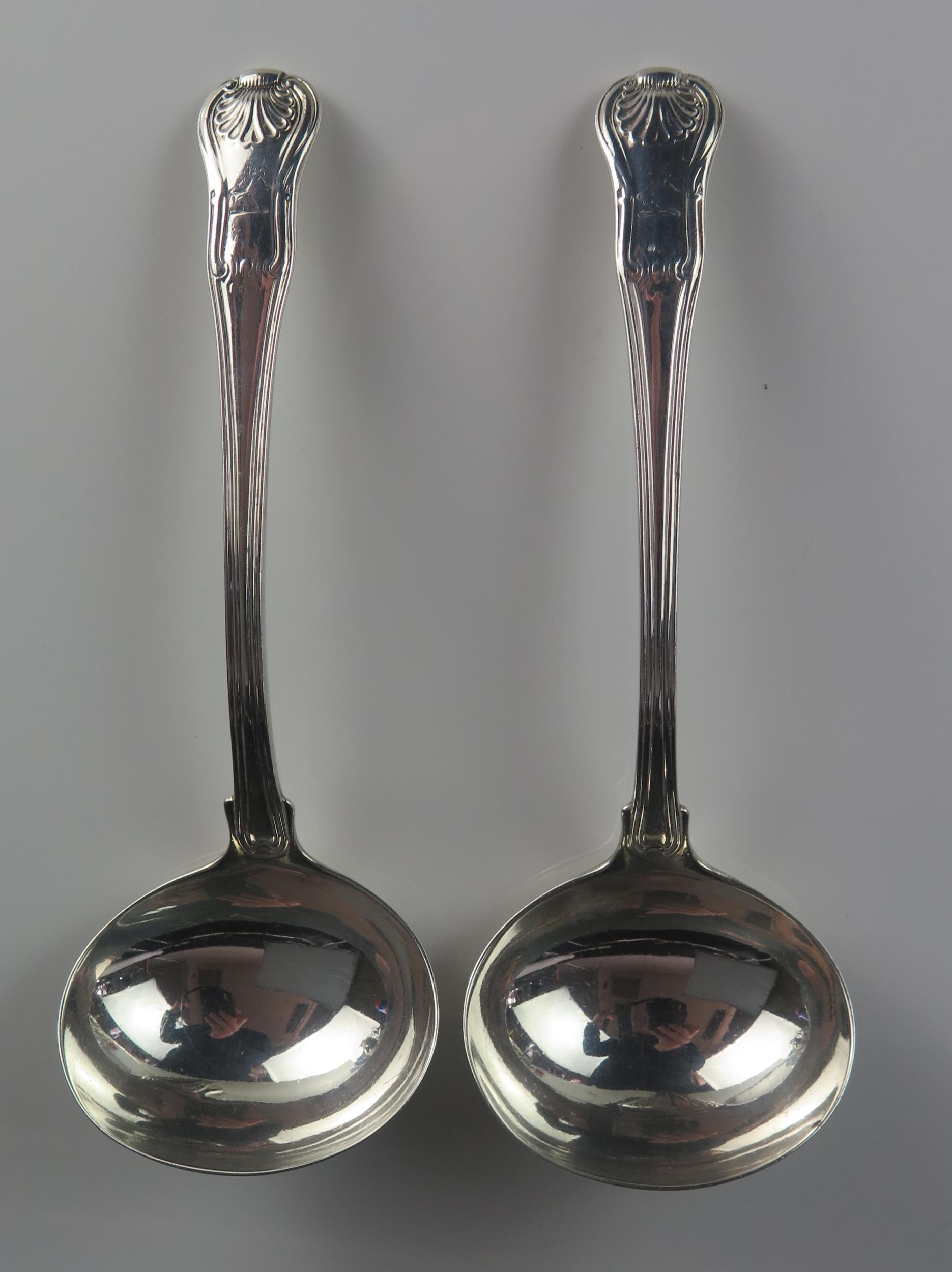 A pair of George III Fiddle Thread and Shell pattern sauce ladles, maker Richard Turner, London,