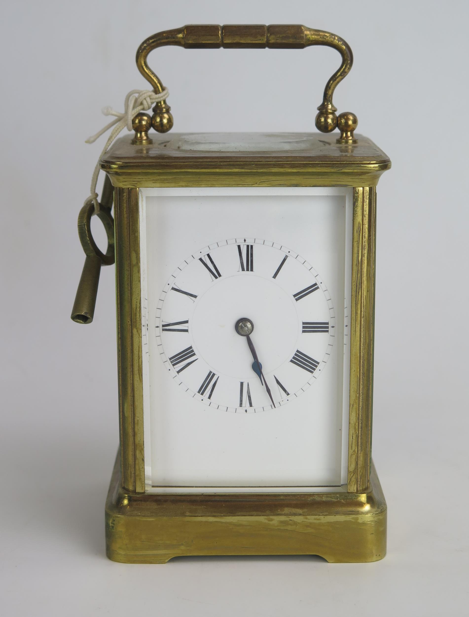 A 19th Century English Brass Carriage Clock, the case numbered 3992 to the base, 16cm. Needs