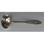 A Norwegian silver ladle, stamped marks, 830S for Brodrene Mylius, with oval-shaped bowl on a
