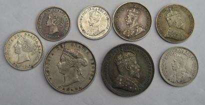 Canadian higher grade 1907 25 cents with 1881. 1870 / 1910 / 1916 / 1920 10 cents with 1858 and 1916