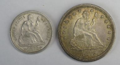 USA 1877 (S) quarter dollar - high grade with high grade 1873 dime.