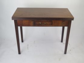 A 19th Century Mahogany Fold Over Tea Table with a single frieze drawer, 91.5(w)x45(d)x73(h)cm
