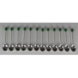A set of twelve, silver bean topped coffee spoons, maker Viners, 1933, gross weight 114gms, 3.67ozs