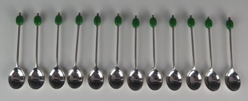 A set of twelve, silver bean topped coffee spoons, maker Viners, 1933, gross weight 114gms, 3.67ozs