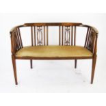 An Edwardian Mahogany and Boxwood Strung Settee, 108cm