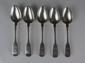 A set of five George IV Irish silver Fiddle pattern dessert spoons, maker Charles Marsh, Dublin,