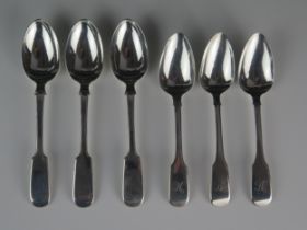 Six assorted silver Fiddle pattern teaspoons, various makers and dates, total weight of silver