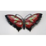 A Sterling Silver and Enamel Butterfly Brooch, 64mm wingspan, 12.19g