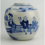 A Chinese Porcelain Blue and White Ginger Jar decorated with figures, Kangxi six character mark to