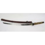 A Japanese World War II officers katana, with 70cm unsigned blade with cast iron tsuba, with ray