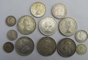 Australia Florins 1917, 2 x 1927, 1954 / 60 / 63 with 61 / 62 shillings / 1910 / 36 sixpence, silver