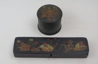 A Chinese Papier Mache Scribes Box (22cm) and one other