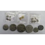 Indian silver and gold Fanams and Dutch East India silver trade coins with other Indian States coins